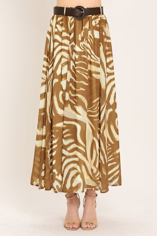 Savannah Breeze Woven Midi Skirt in mocha, view 1 — Soul Flow Apparel