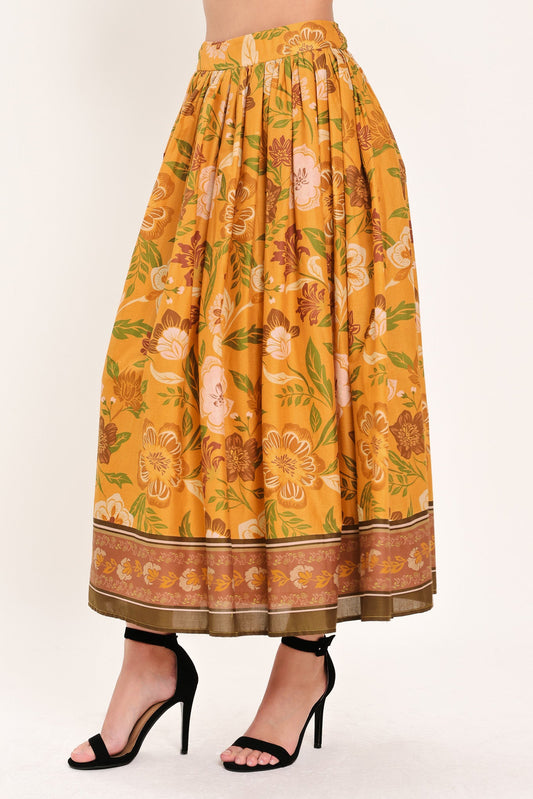 Sunset Garden Woven Full Midi Skirt in mustard, view 6 — Soul Flow Apparel