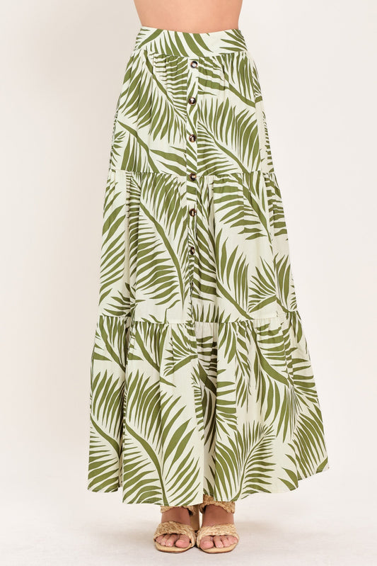 Coastal Canopy Woven Maxi Skirt in olive, view 4 — Soul Flow Apparel