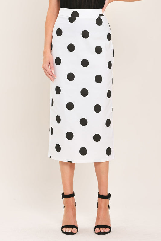 RETRO POLKA DOT WOVEN MIDI PENCIL SKIRT