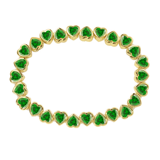 Stretchy Bezel Heart Bracelet Emerald, view 129 — Soul Flow Apparel