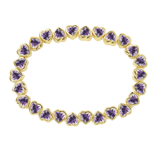 Stretchy Bezel Heart Bracelet Purple, view 130 — Soul Flow Apparel
