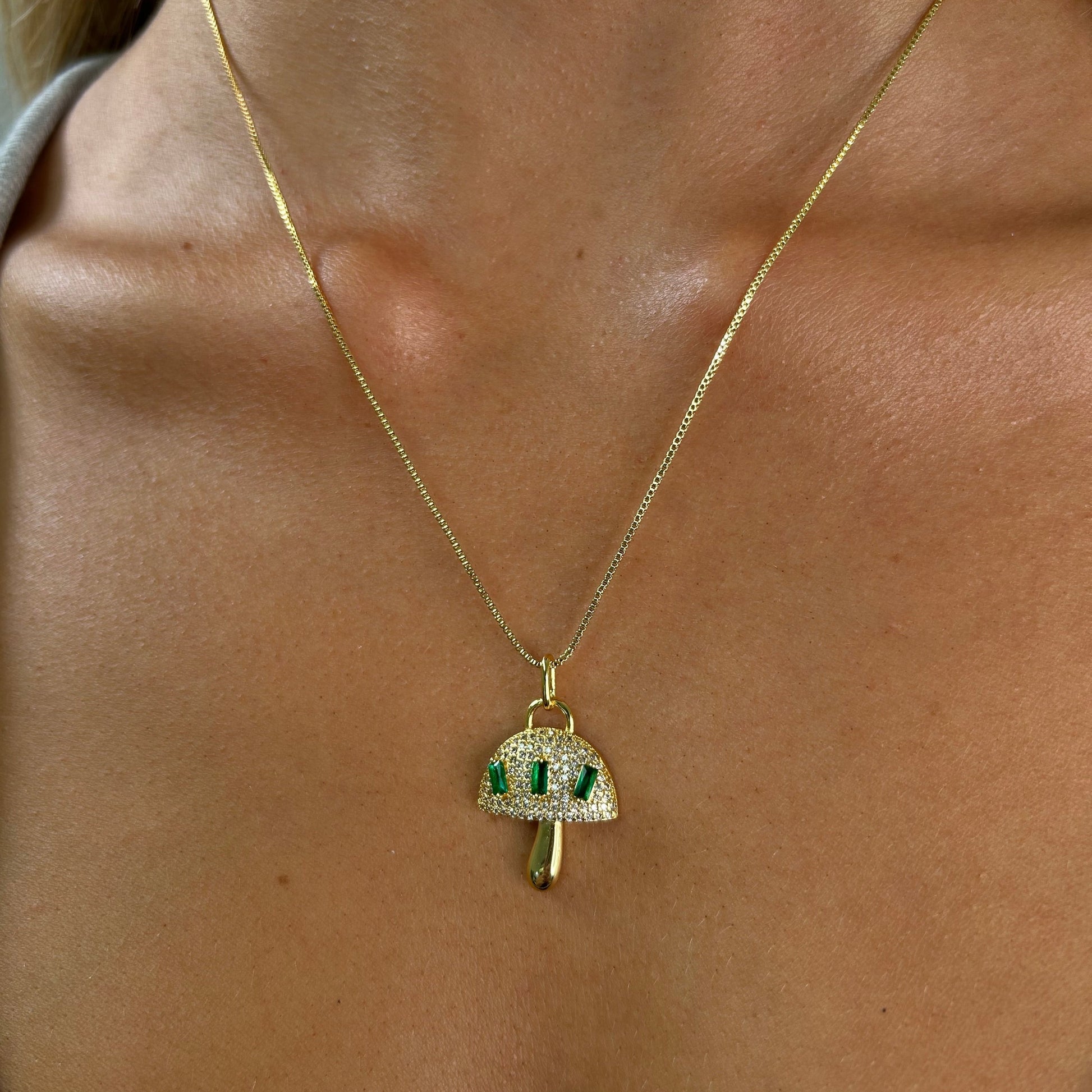 Alice Emerald Mushroom Pendant Necklace, view 776 — Soul Flow Apparel