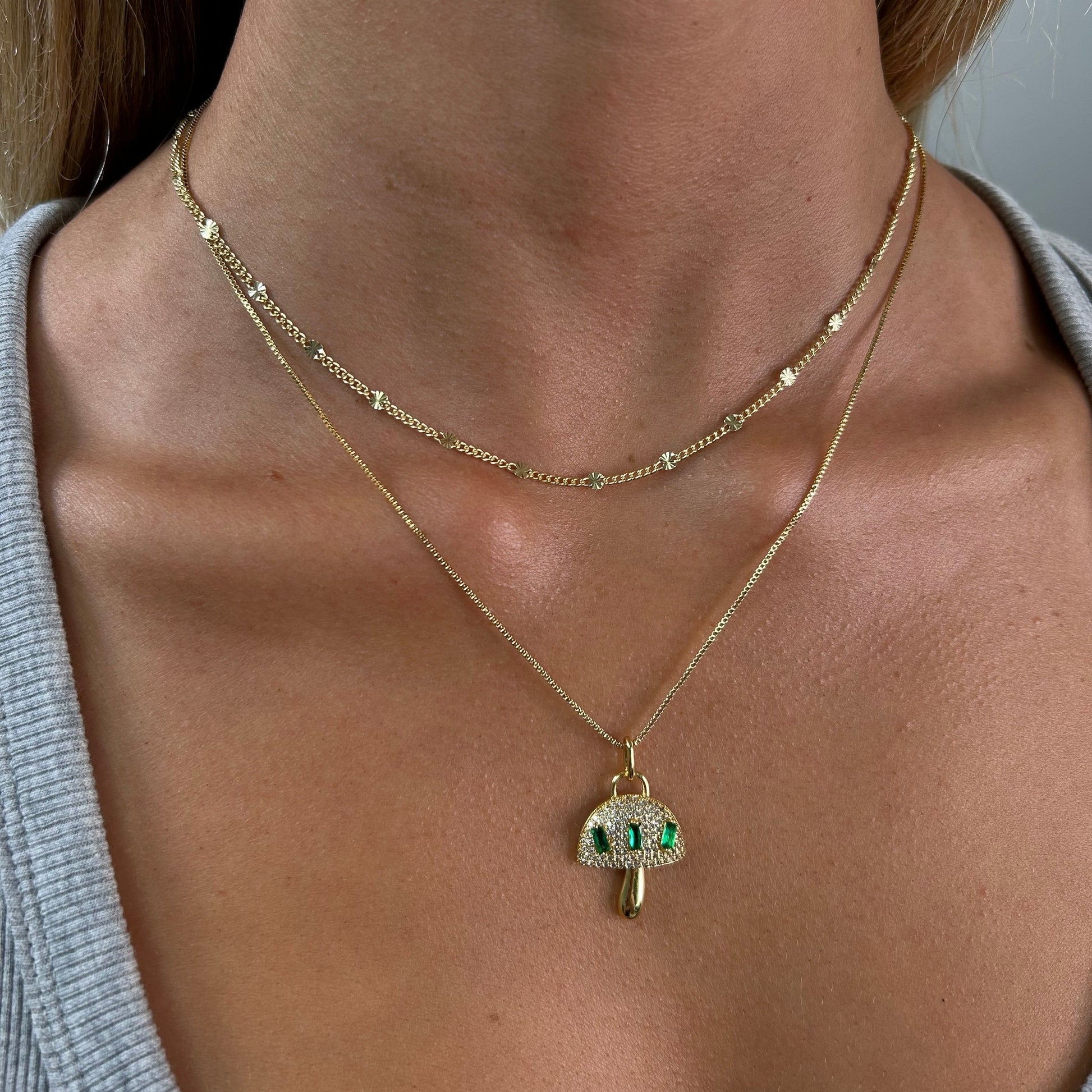 Alice Emerald Mushroom Pendant Necklace, view 780 — Soul Flow Apparel