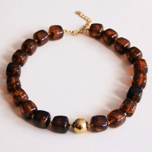 Pebbles Brown Beaded Necklace, view 3312 — Soul Flow Apparel