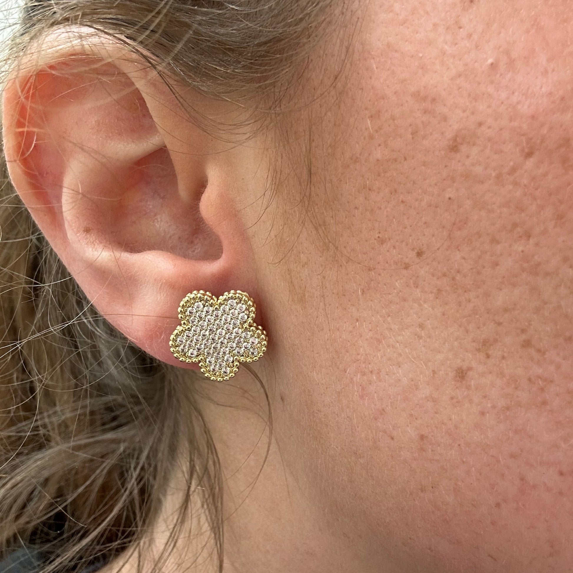 Adeline Clover Pave Stud, view 3569 — Soul Flow Apparel