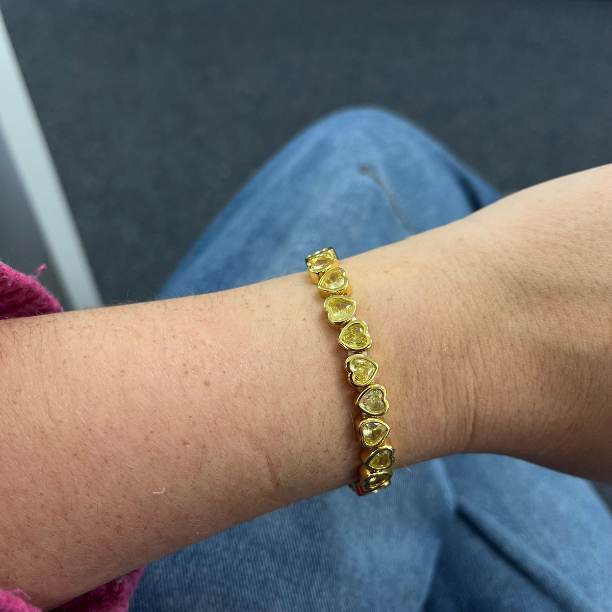 Stretchy Bezel Heart Bracelet Canary, view 6529 — Soul Flow Apparel