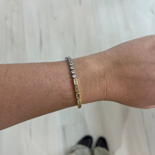 Adrian Two-Tone Bezel Tennis Bracelet, view 6976 — Soul Flow Apparel