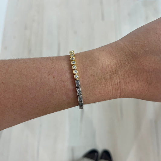 Spencer Two-Tone Bezel Tennis Bracelet, view 6977 — Soul Flow Apparel