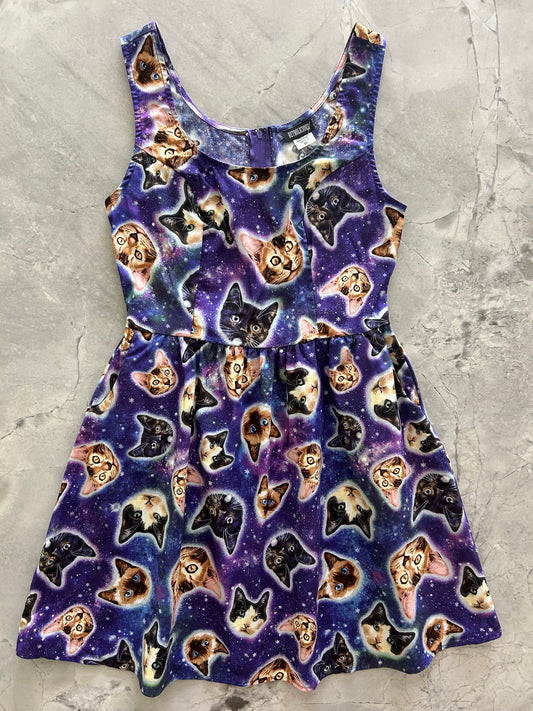 Galaxy Cats Shorter Length Fit & Flare Dress - Small Only, view 8184 — Soul Flow Apparel