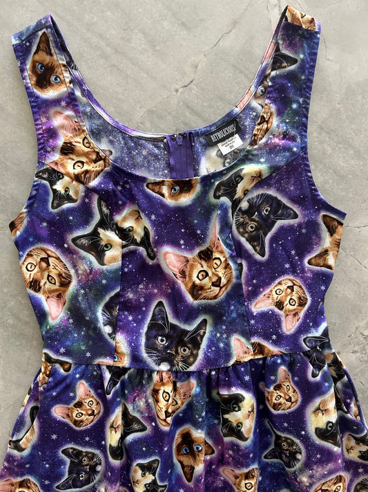 Galaxy Cats Shorter Length Fit & Flare Dress - Small Only, view 8185 — Soul Flow Apparel