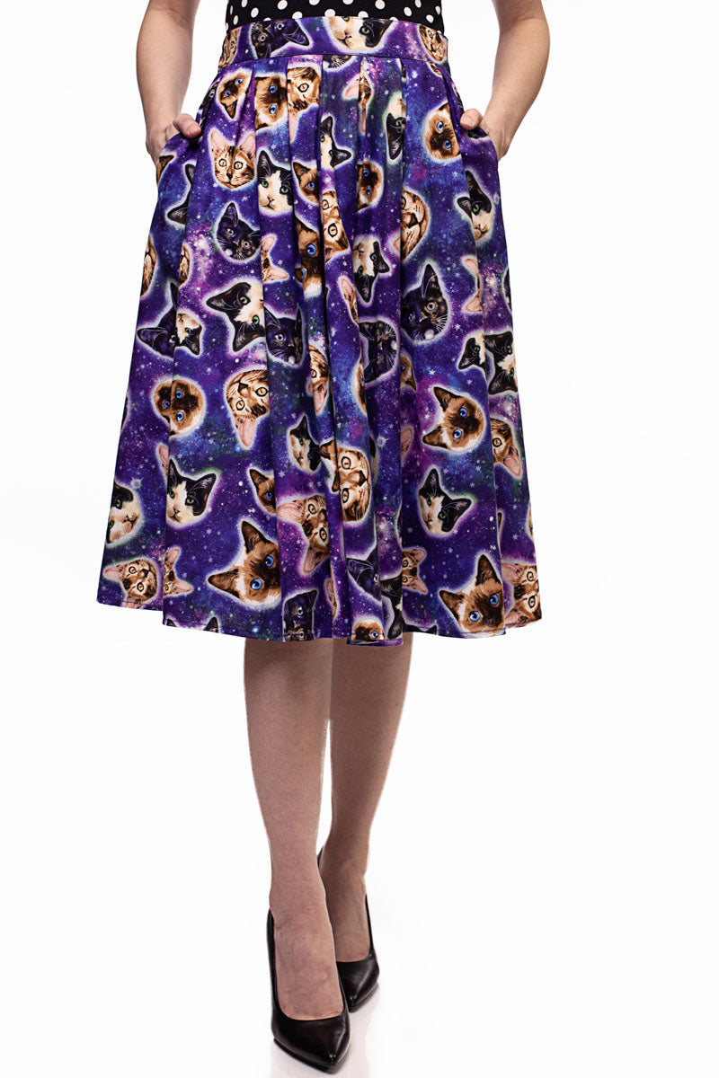Doris Skirt in Space Cats, view 8801 — Soul Flow Apparel