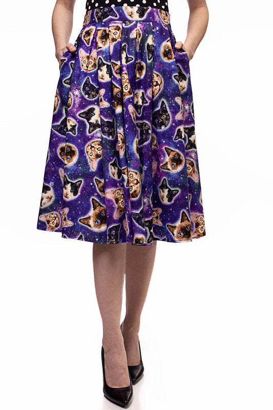 Doris Skirt in Space Cats, view 8801 — Soul Flow Apparel