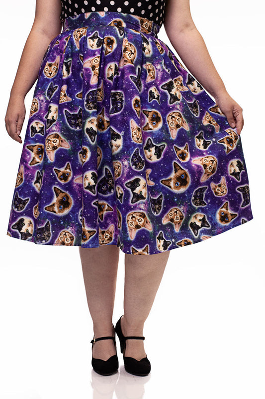 Doris Skirt in Space Cats, view 8814 — Soul Flow Apparel