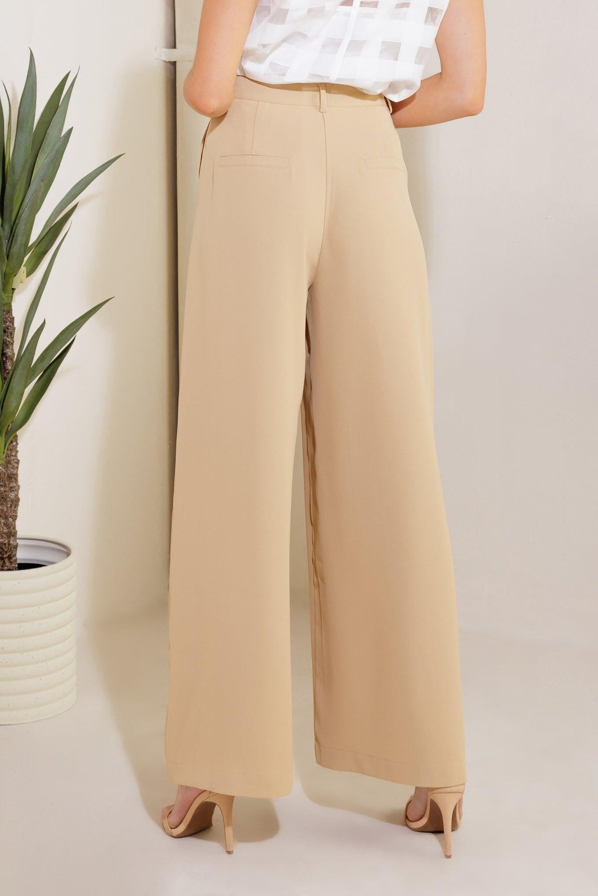 How Can It Be Woven Pants in taupe, view 3 — Soul Flow Apparel