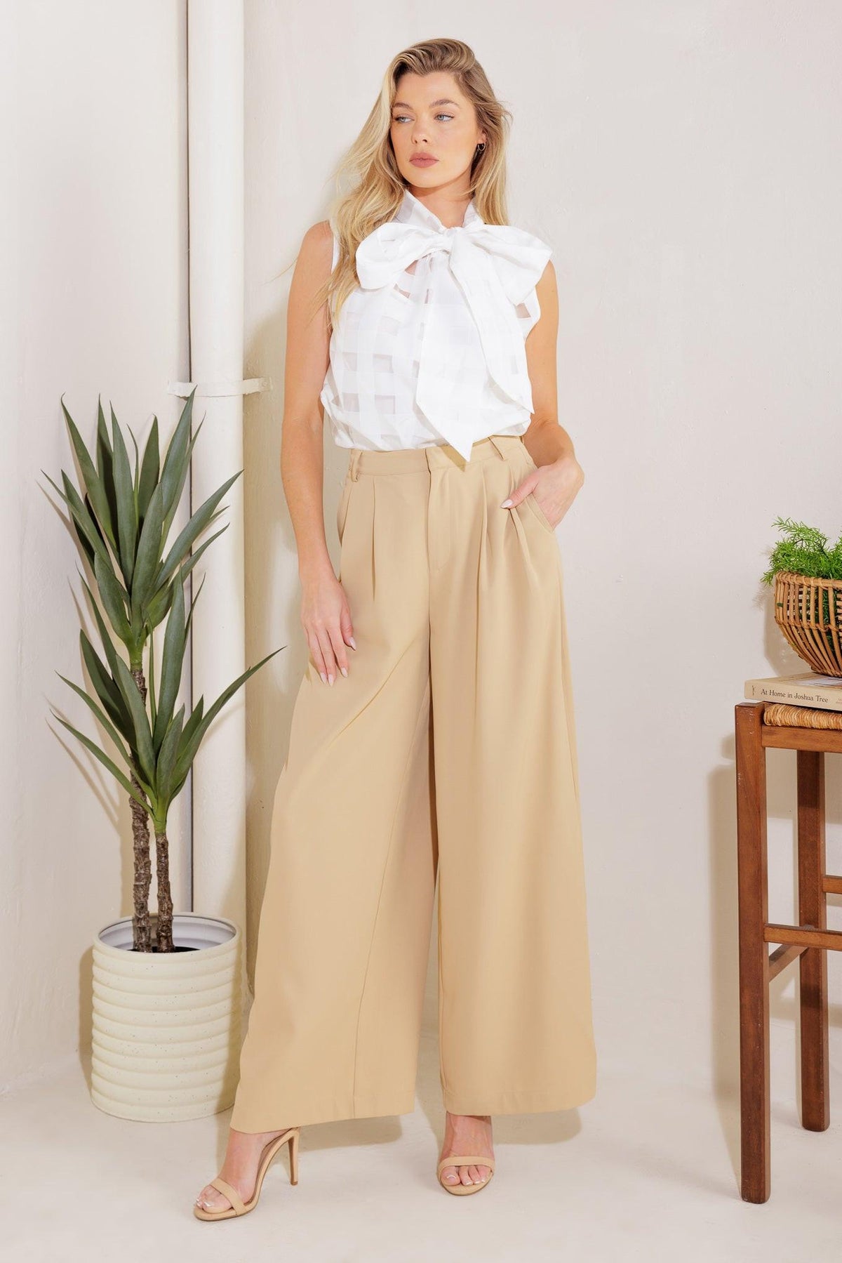 How Can It Be Woven Pants in taupe, view 5 — Soul Flow Apparel