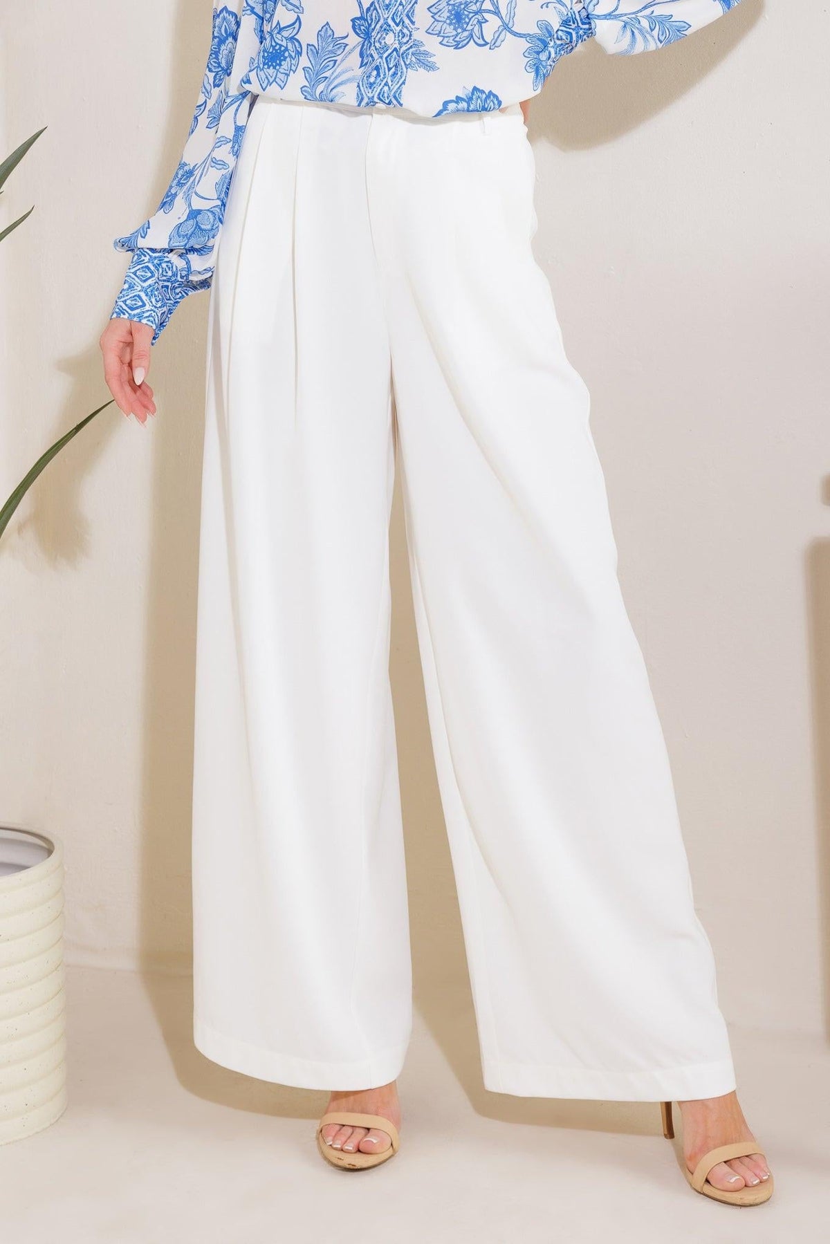 How Can It Be Woven Pants in white, view 1 — Soul Flow Apparel