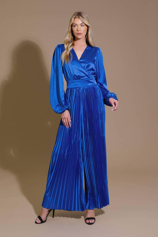 Crushing on You Satin Jumpsuit in bright blue, view 1 — Soul Flow Apparel