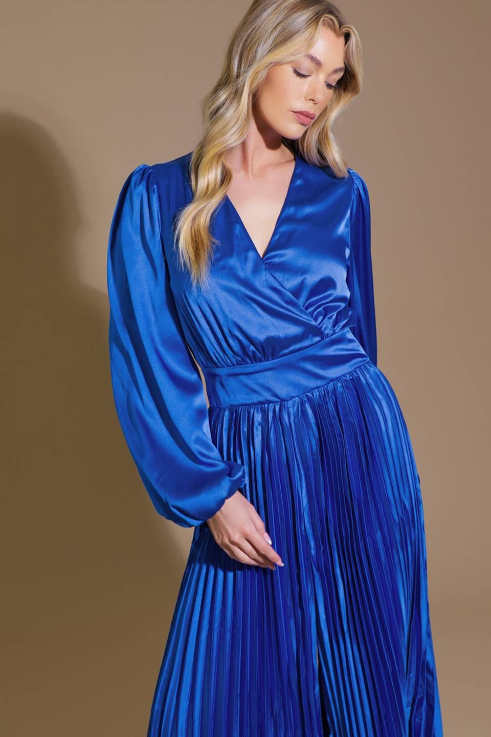 Crushing on You Satin Jumpsuit in bright blue, view 4 — Soul Flow Apparel