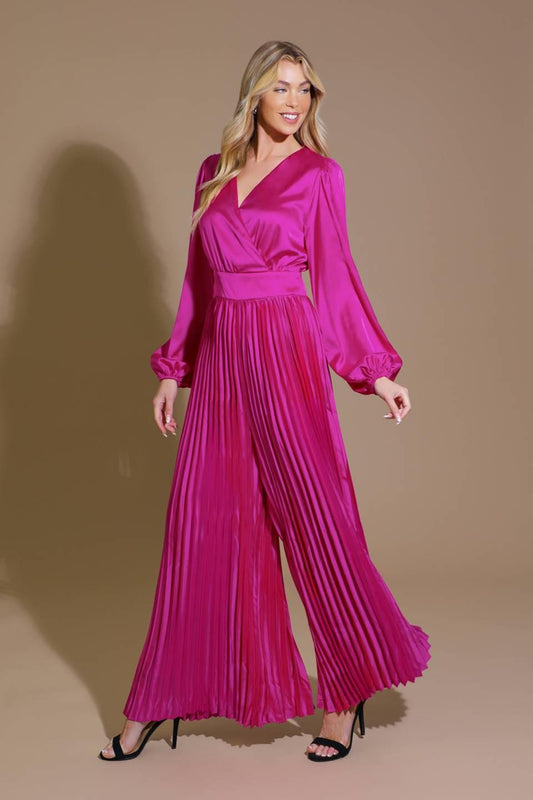 Crushing on You Satin Jumpsuit in magenta, view 1 — Soul Flow Apparel