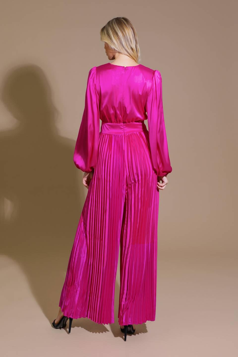 Crushing on You Satin Jumpsuit in magenta, view 2 — Soul Flow Apparel