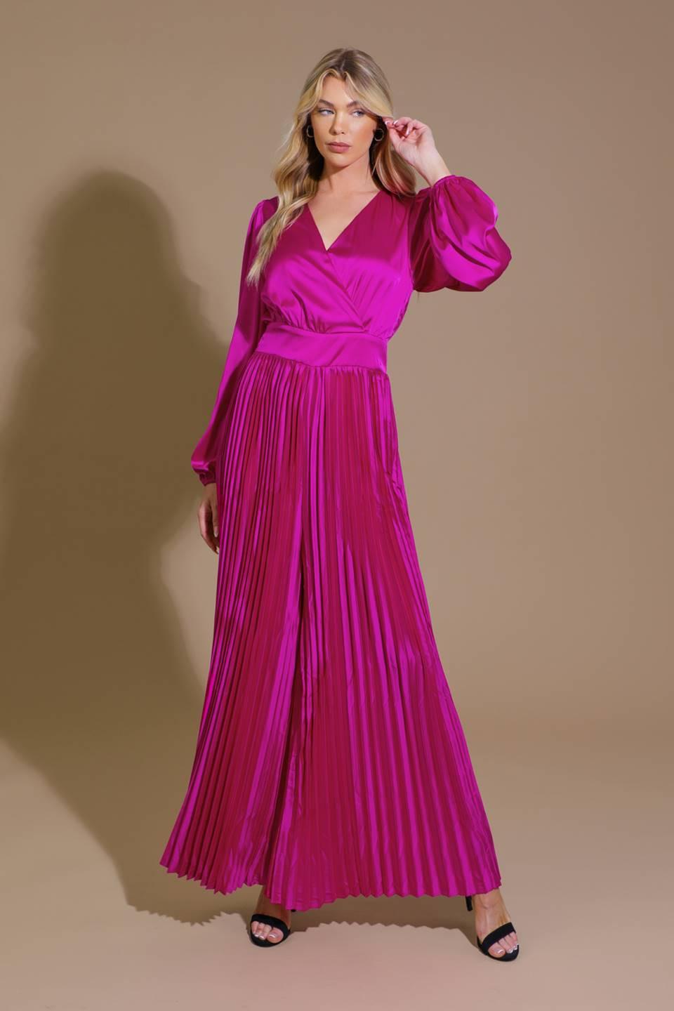 Crushing on You Satin Jumpsuit in magenta, view 3 — Soul Flow Apparel