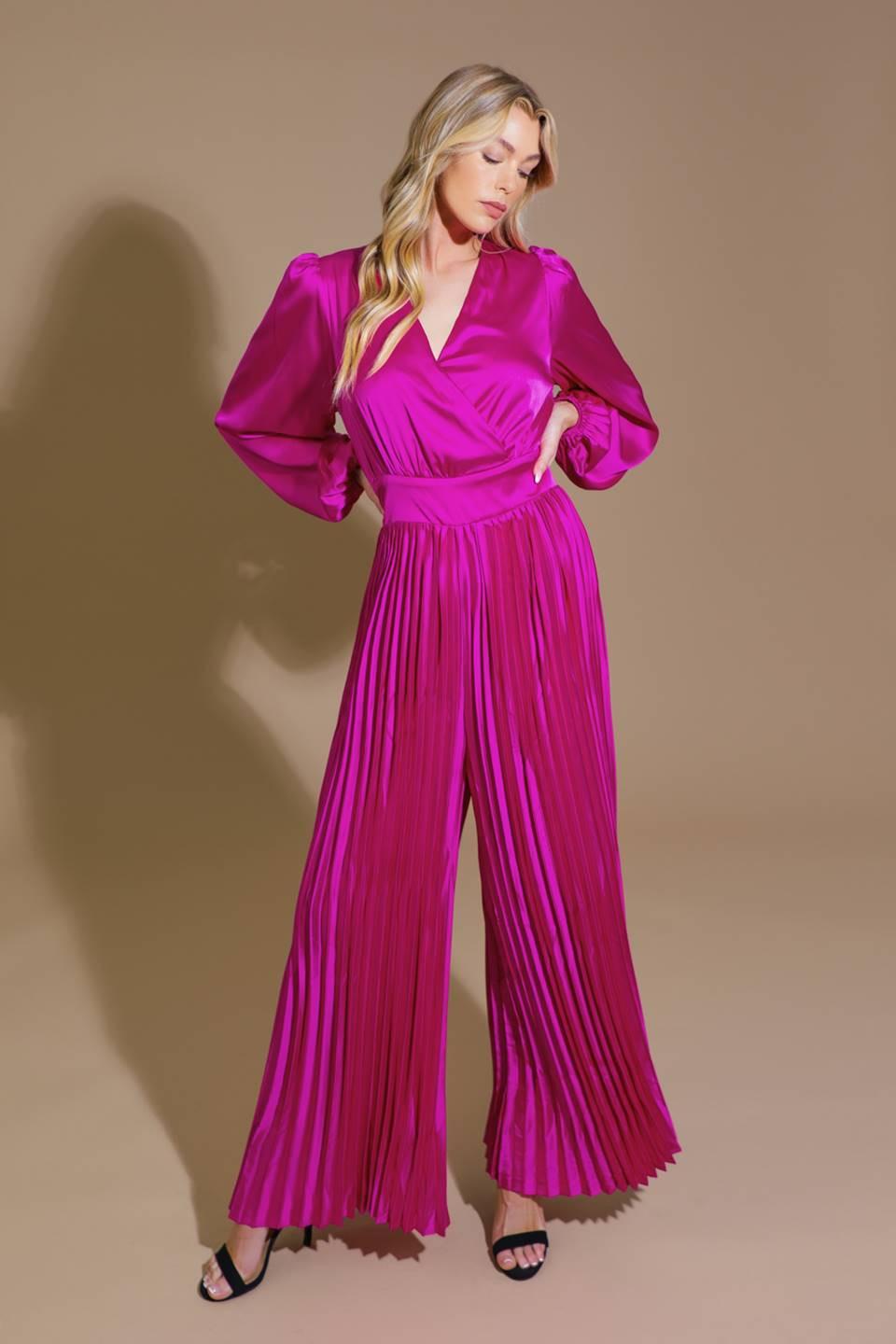 Crushing on You Satin Jumpsuit in magenta, view 4 — Soul Flow Apparel