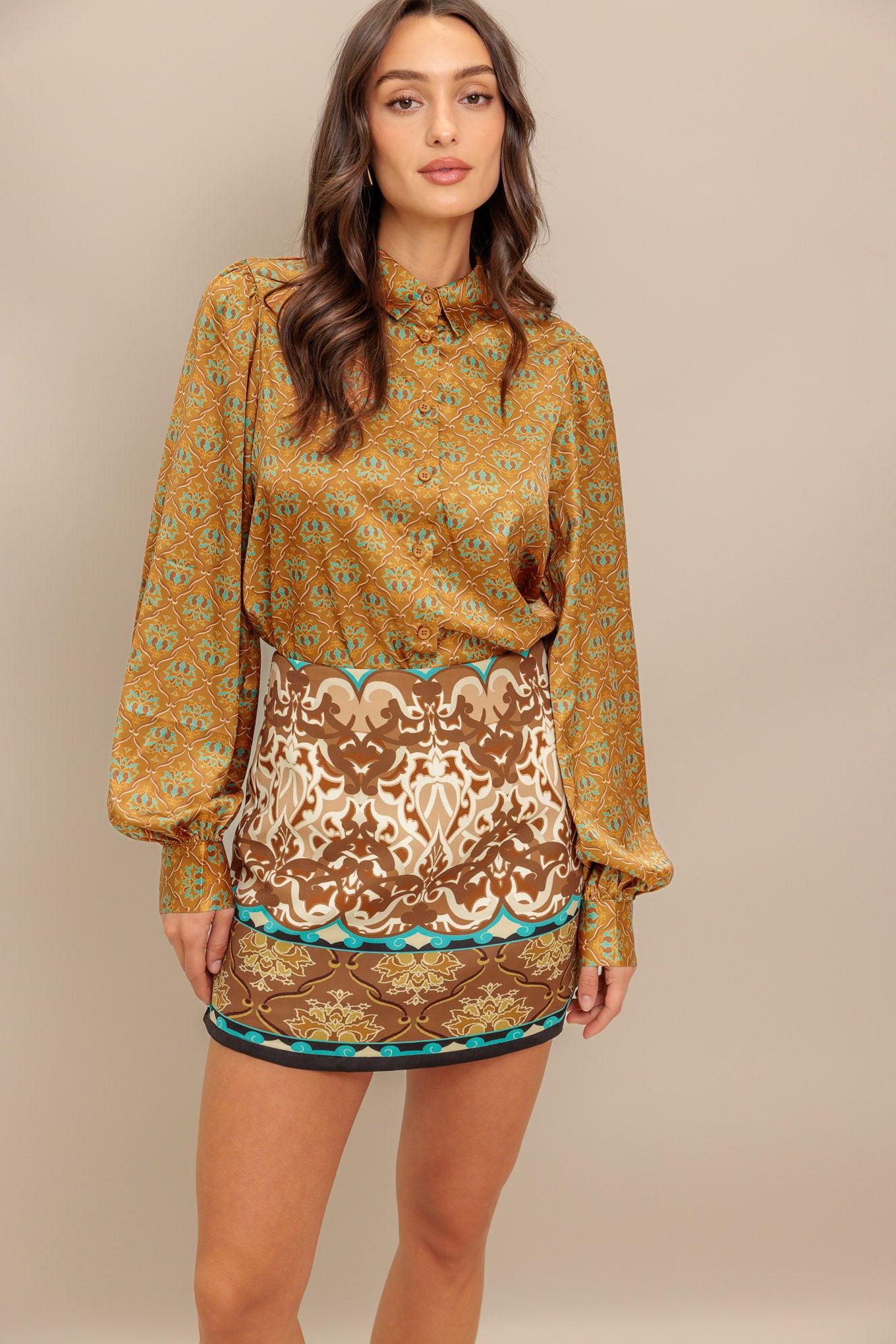 Moroccan Muse Woven Skort in camel, view 2 — Soul Flow Apparel