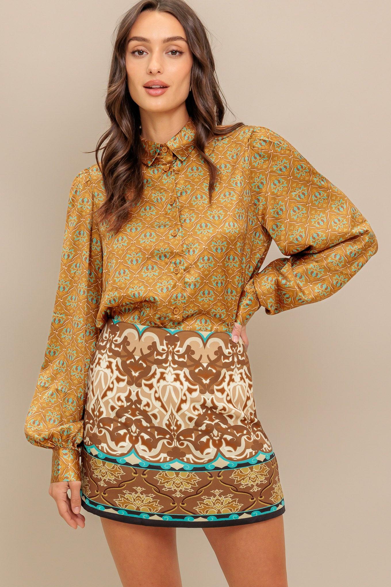 Moroccan Muse Woven Skort in camel, view 4 — Soul Flow Apparel