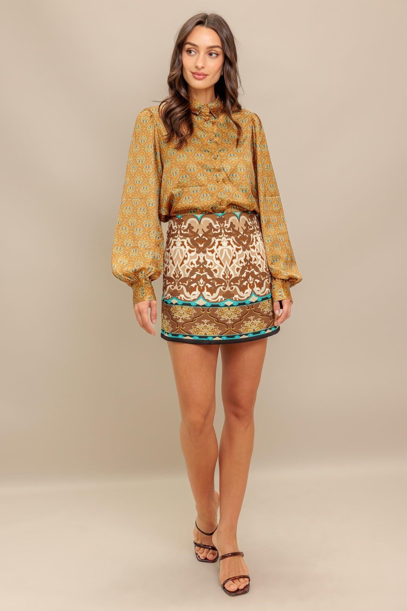 Moroccan Muse Woven Skort in camel, view 5 — Soul Flow Apparel