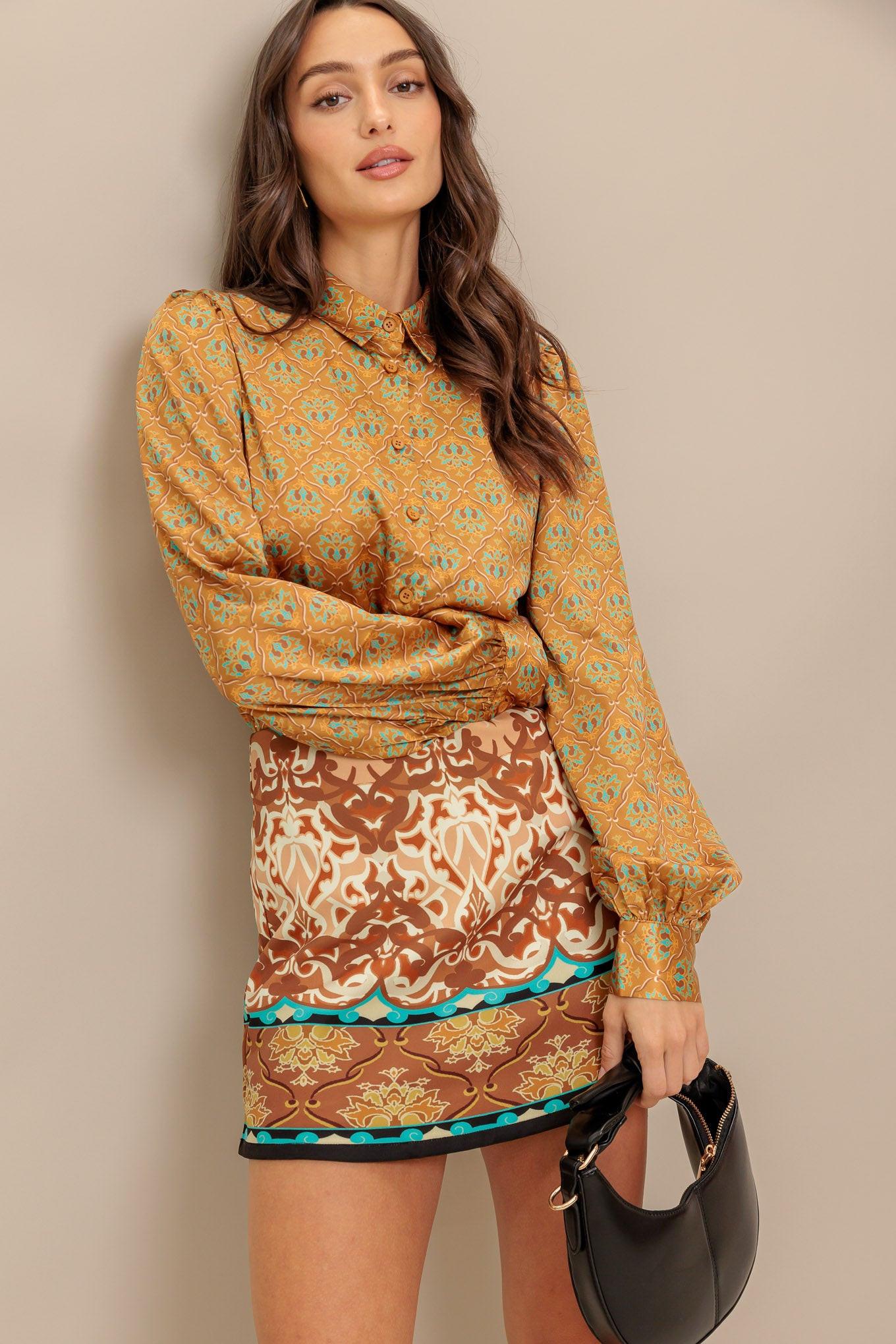 Moroccan Muse Woven Skort in camel, view 6 — Soul Flow Apparel