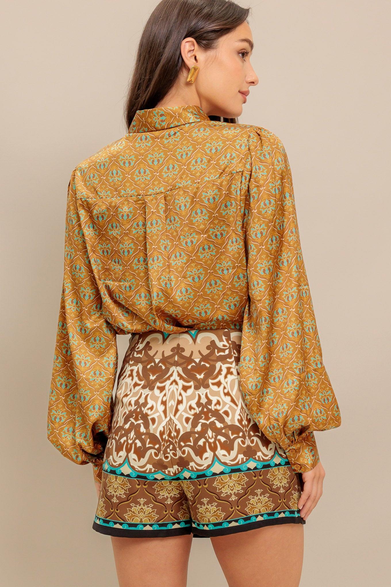 Moroccan Muse Woven Skort in camel, view 7 — Soul Flow Apparel