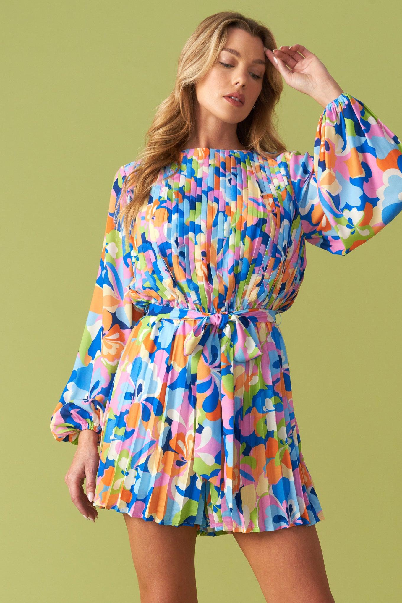 Yes Please Woven Romper in blue, view 3 — Soul Flow Apparel
