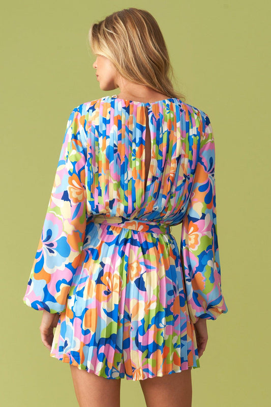 Yes Please Woven Romper in blue, view 6 — Soul Flow Apparel