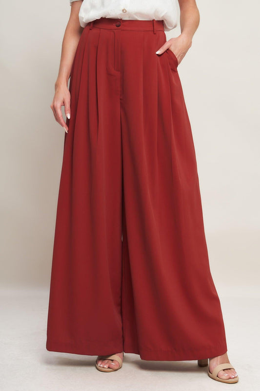 Throw It Back Woven Pants in ruby, view 1 — Soul Flow Apparel