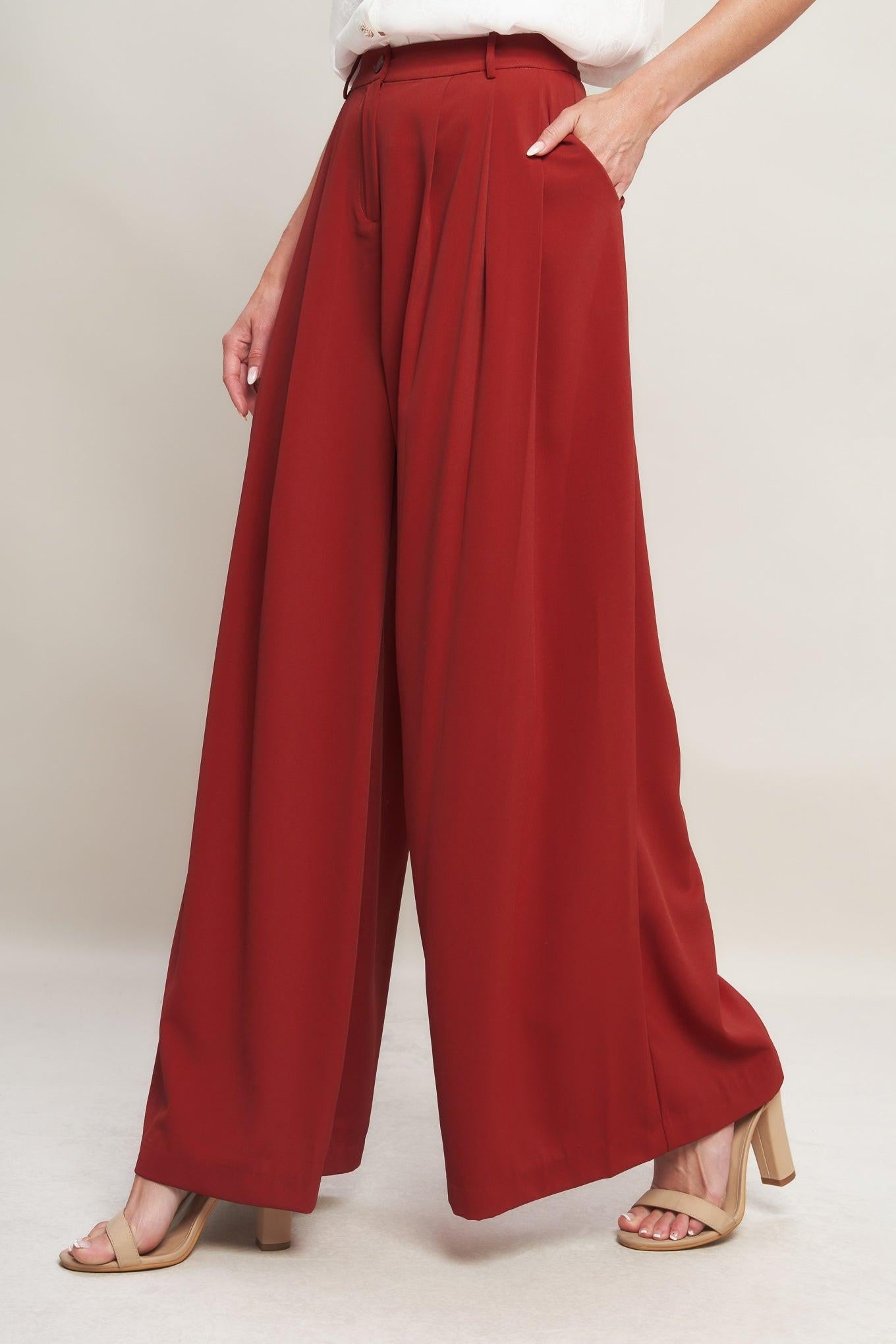 Throw It Back Woven Pants in ruby, view 6 — Soul Flow Apparel