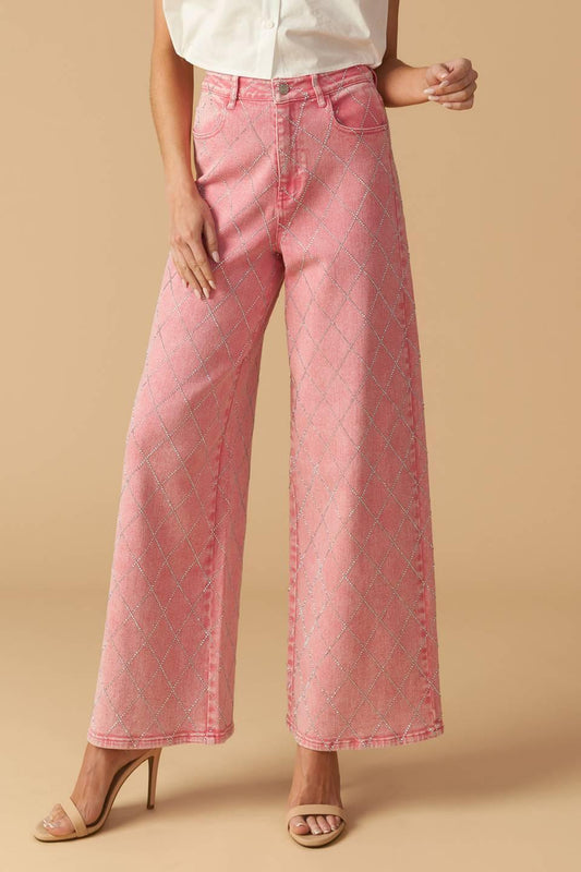 You Are Enough Twill Pants in pink, view 1 — Soul Flow Apparel