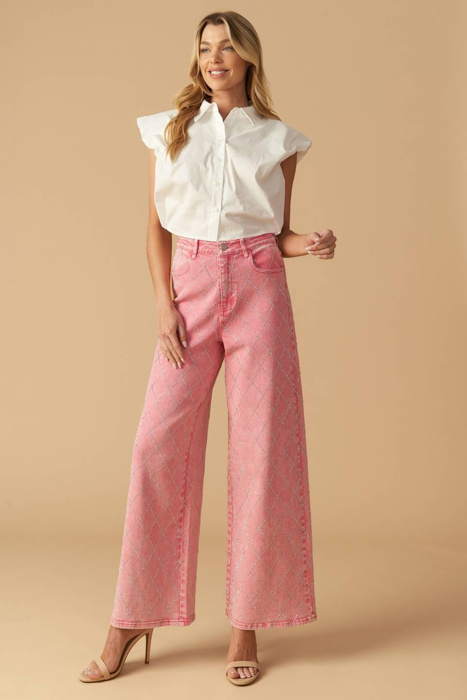 You Are Enough Twill Pants in pink, view 4 — Soul Flow Apparel