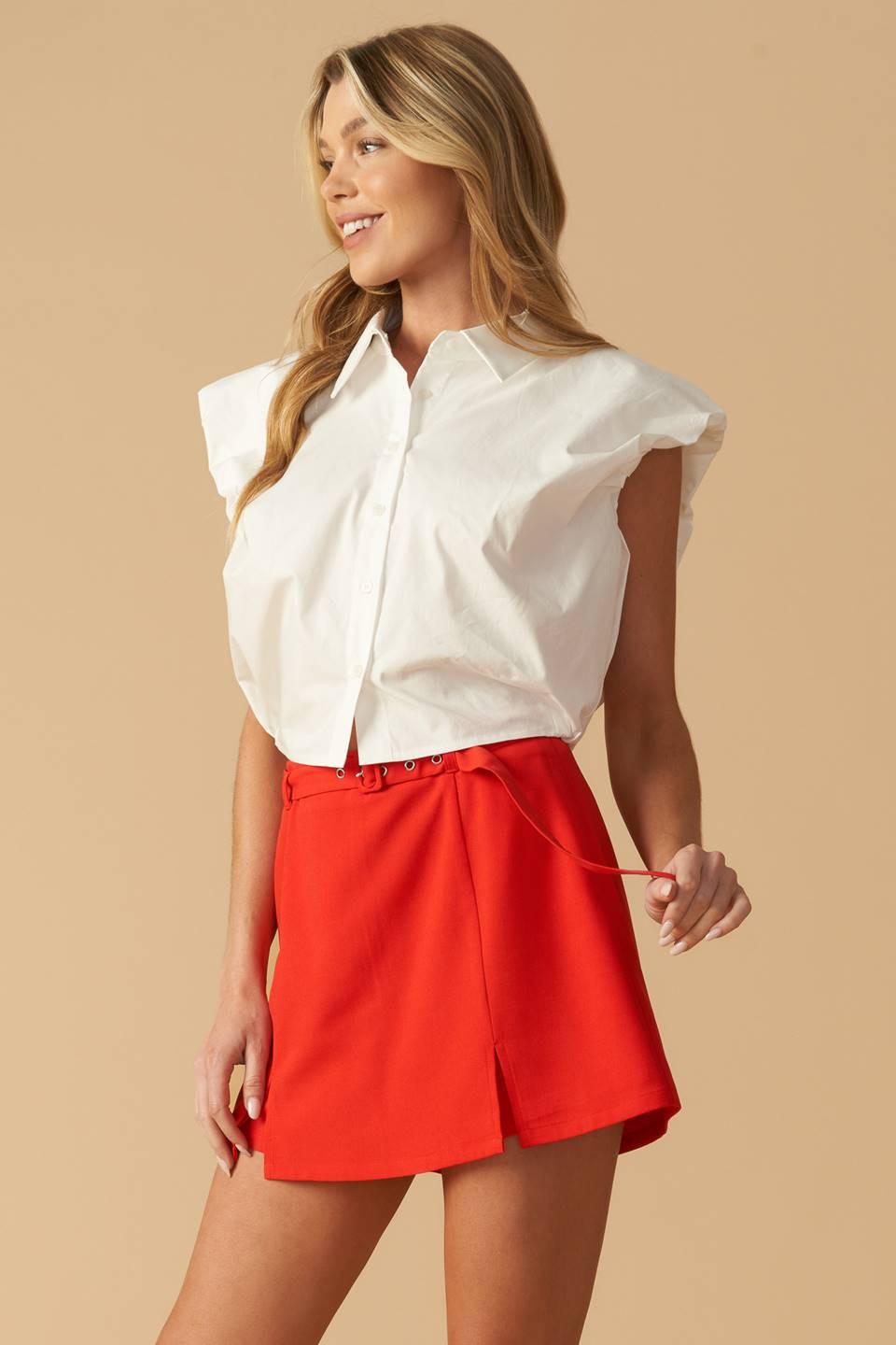 Off to Tomorrow Woven Skort in red, view 6 — Soul Flow Apparel