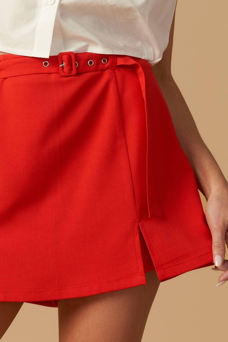 Off to Tomorrow Woven Skort in red, view 9 — Soul Flow Apparel
