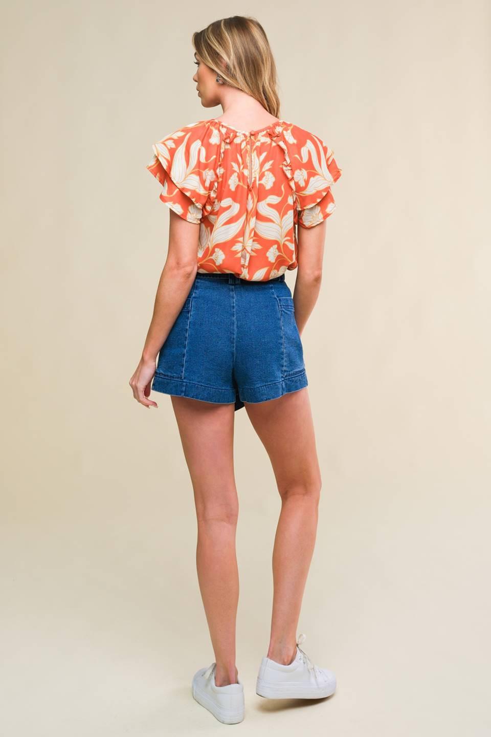 Azure Elegance Denim Skort in medium indigo, view 6 — Soul Flow Apparel
