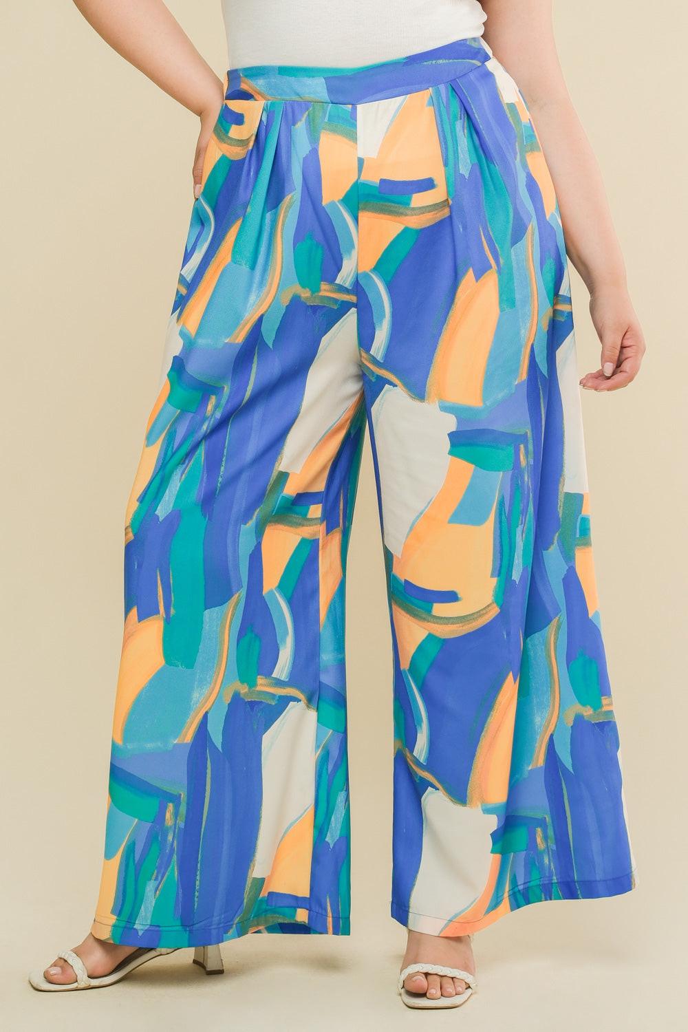 Devoted Lover Woven Pants in blue orange, view 1 — Soul Flow Apparel