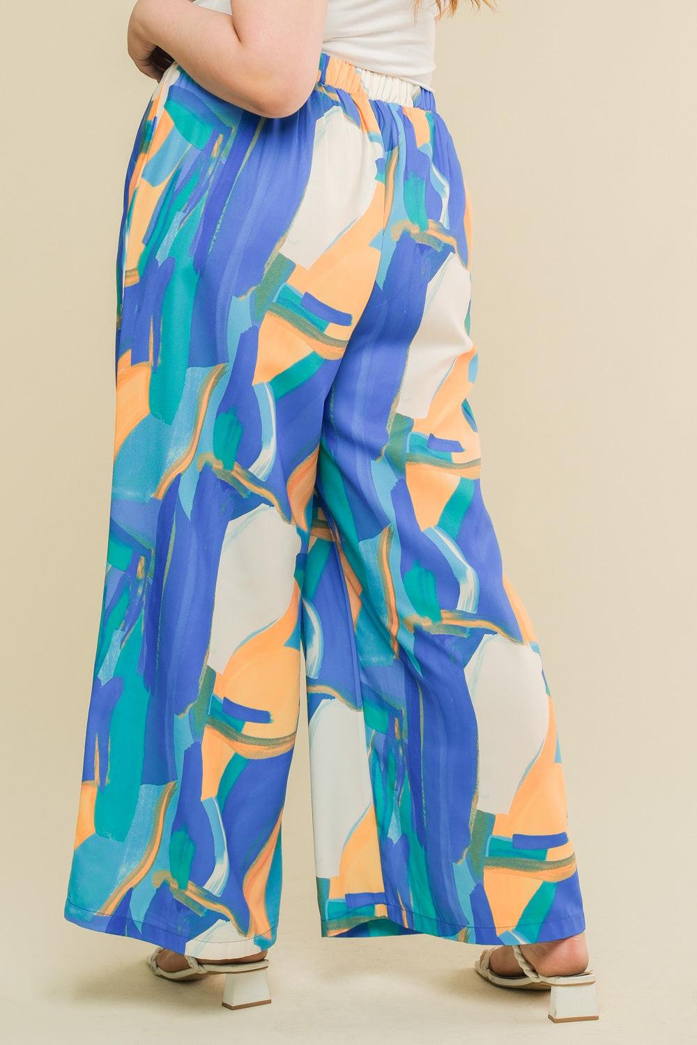 Devoted Lover Woven Pants in blue orange, view 2 — Soul Flow Apparel