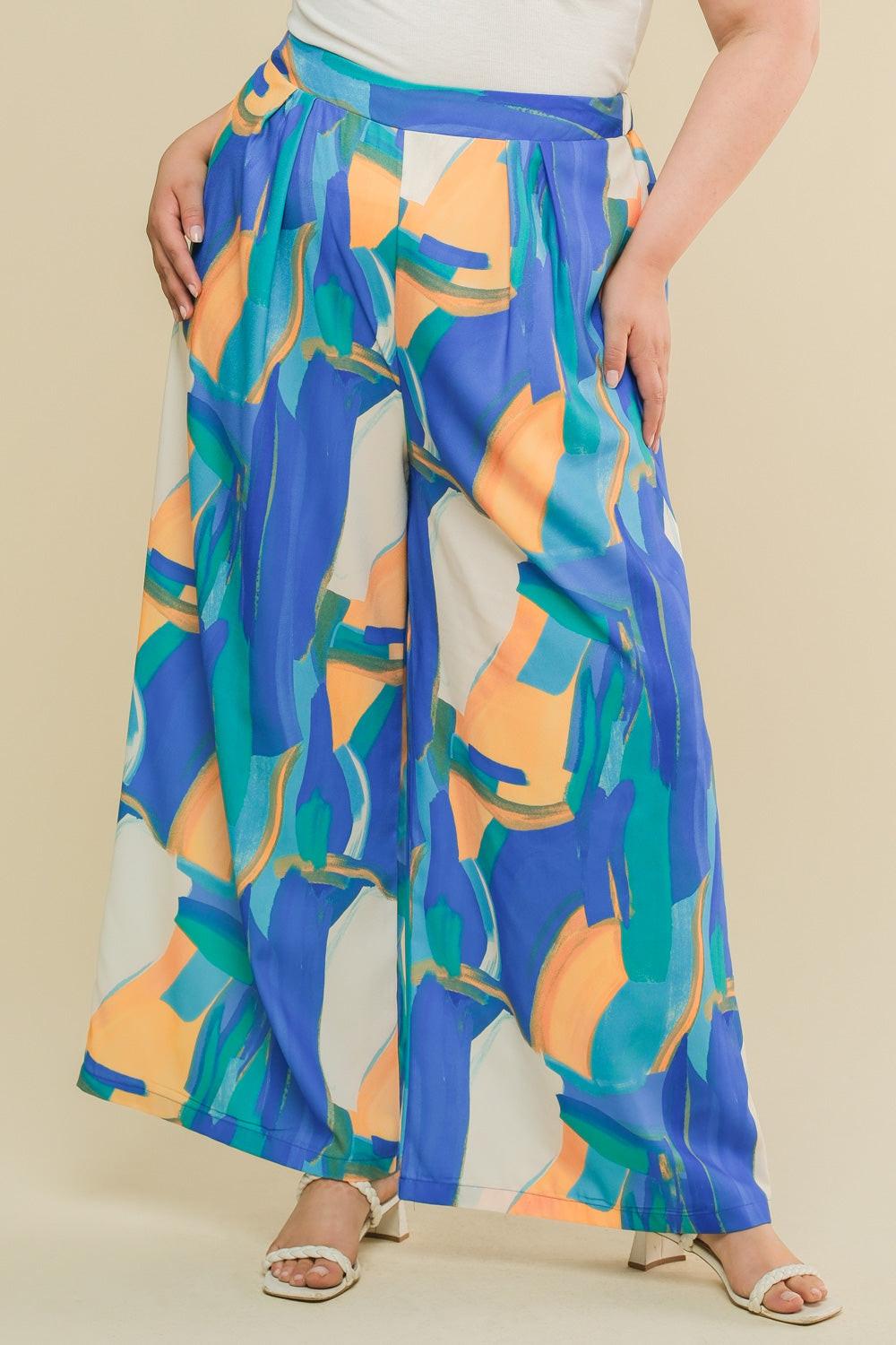 Devoted Lover Woven Pants in blue orange, view 3 — Soul Flow Apparel