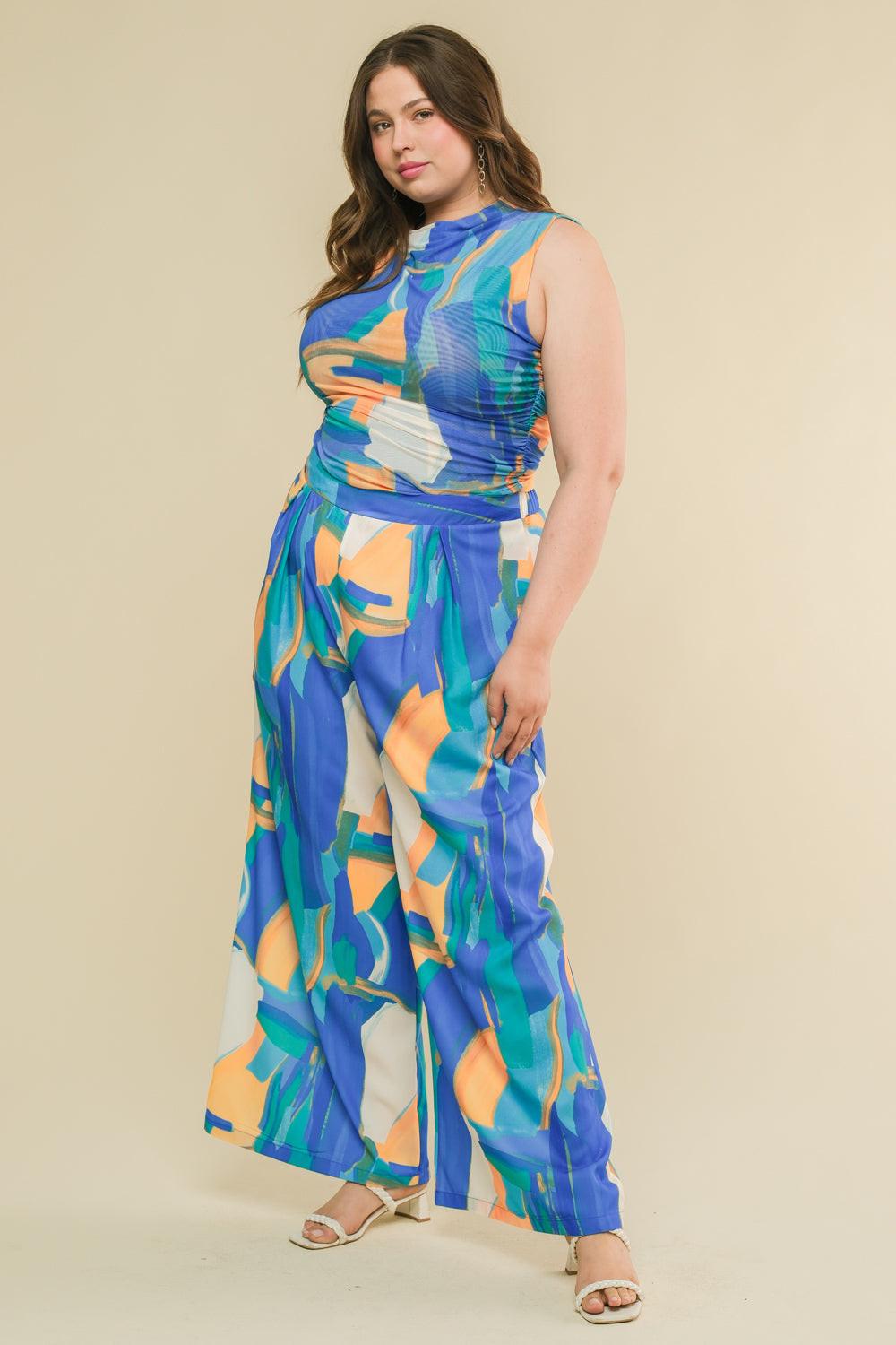 Devoted Lover Woven Pants in blue orange, view 5 — Soul Flow Apparel