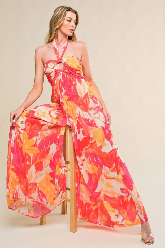 Hello Gorgeous Woven Jumpsuit in ivory yellow pink, view 5 — Soul Flow Apparel