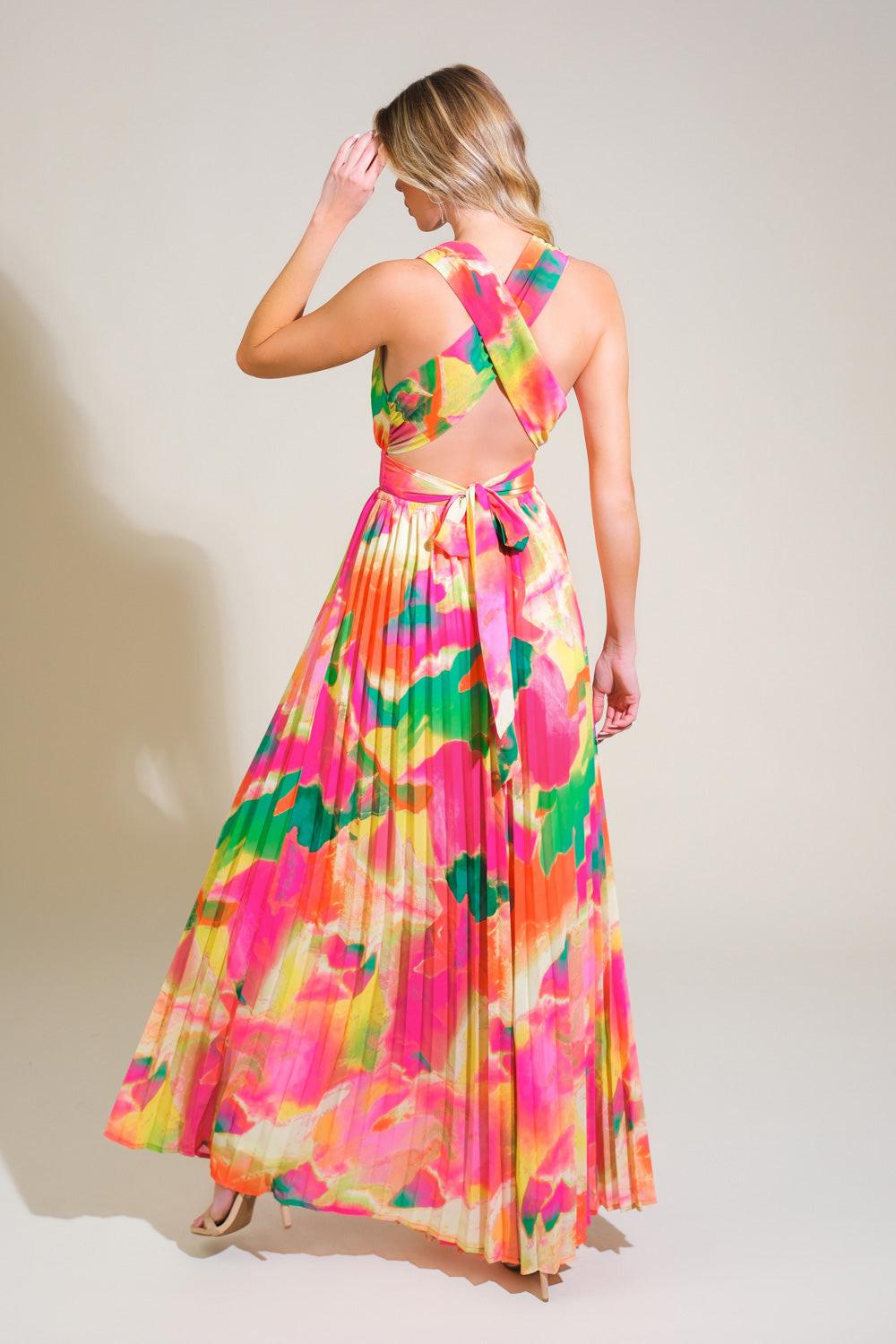 Doesn't Add Up Woven Jumpsuit in fuchsia green, view 2 — Soul Flow Apparel
