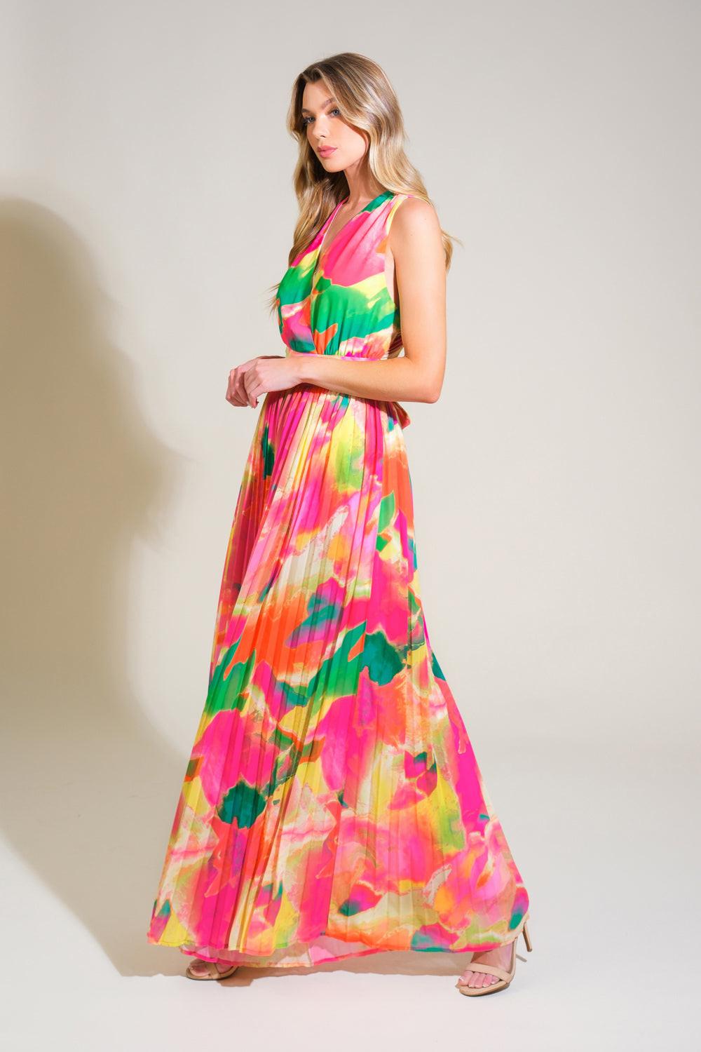 Doesn't Add Up Woven Jumpsuit in fuchsia green, view 3 — Soul Flow Apparel