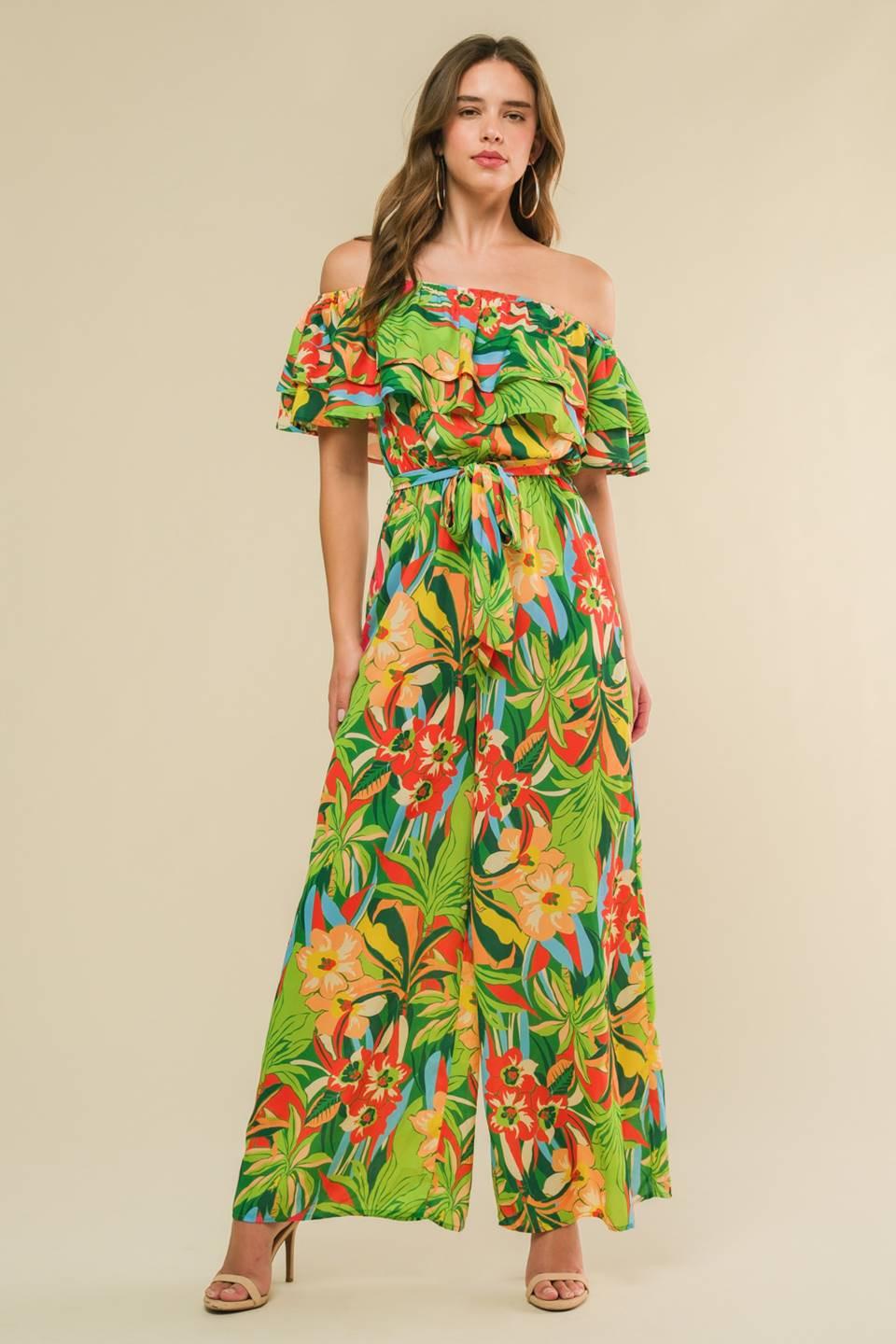 Daring Heart Woven Jumpsuit in green, view 1 — Soul Flow Apparel