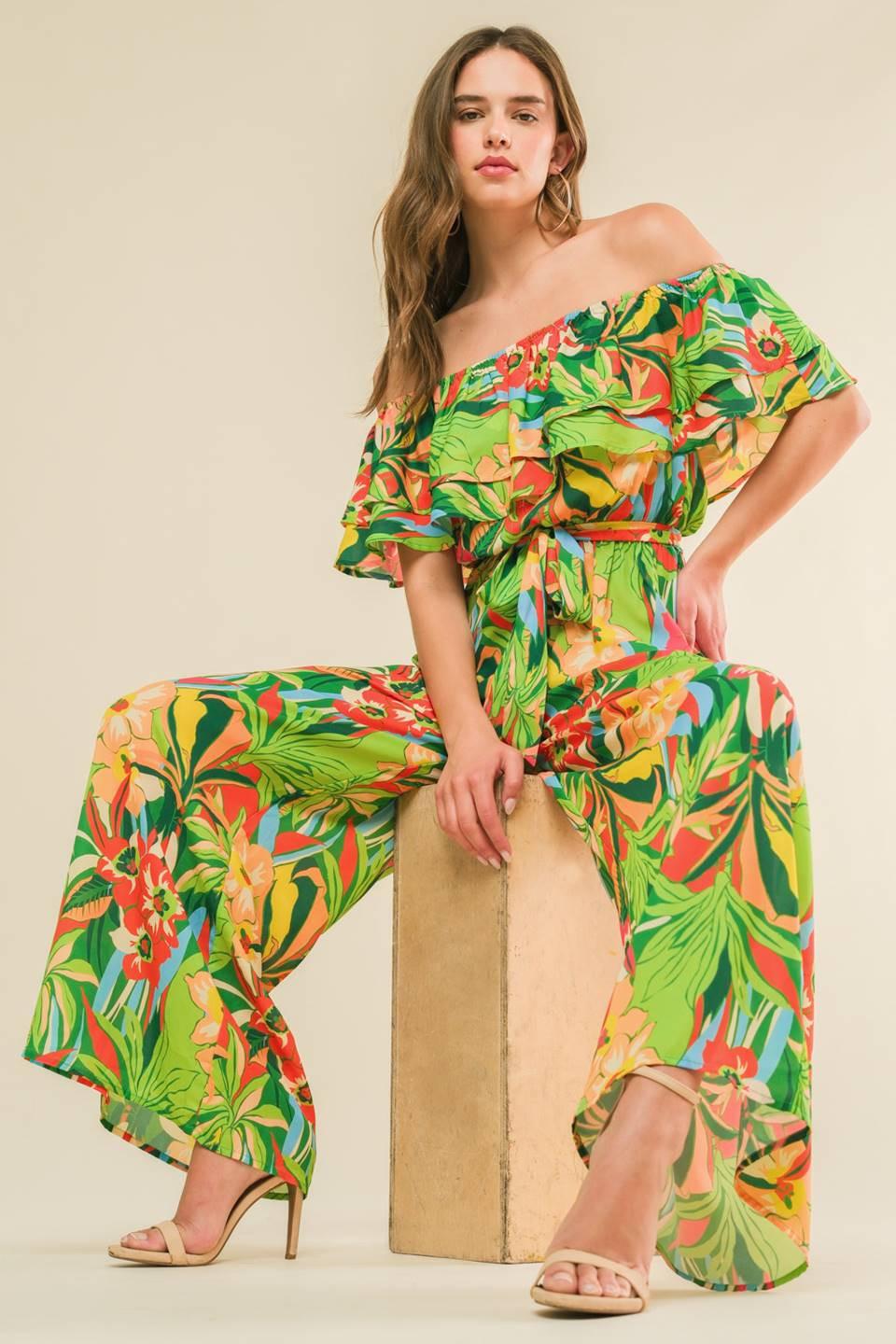 Daring Heart Woven Jumpsuit in green, view 5 — Soul Flow Apparel